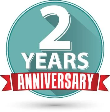 Flat design 2 years anniversary label with red ribbon, vector illustration Stock-Illustration