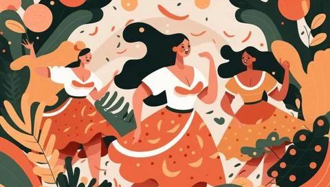 Flat design 20 July background with women or family people and dog dancing .. Stock Illustration