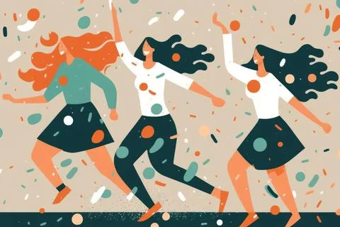 Flat design 20 July background with women or family people and dog dancing .. Stock Illustration