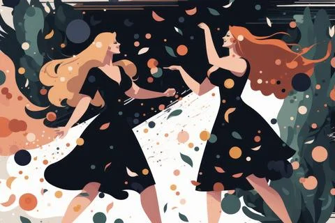 Flat design 20 July background with women or family people and dog dancing .. Stock Illustration