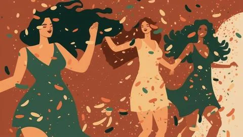 Flat design 20 July background with women or family people and dog dancing .. Stock Illustration