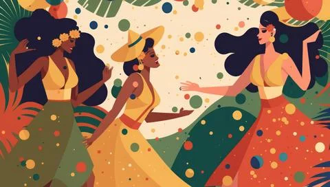 Flat design 20 July background with women or family people and dog dancing .. Stock Illustration