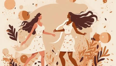 Flat design 20 July background with women or family people and dog dancing .. Stock Illustration