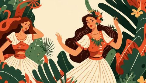 Flat design 20 July background with women or family people and dog dancing .. Stock Illustration