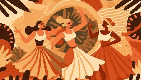 Flat design 20 July background with women or family people and dog dancing .. Stock Illustration