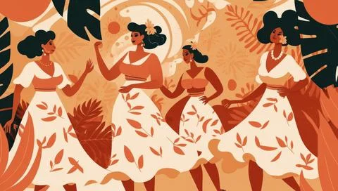 Flat design 20 July background with women or family people and dog dancing .. Stock Illustration