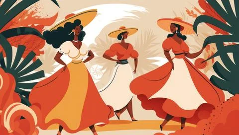 Flat design 20 July background with women or family people and dog dancing .. Stock Illustration