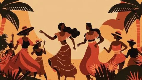 Flat design 20 July background with women or family people and dog dancing .. Stock Illustration