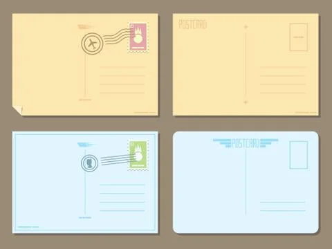 Flat design of 4 postcards Stock Illustration