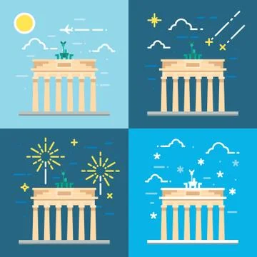 Flat design 4 styles of Brandenburg gate Berlin Germany Stock Illustration