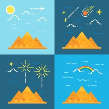 Flat design 4 styles of pyramids of Giza Egypt Stock Illustration