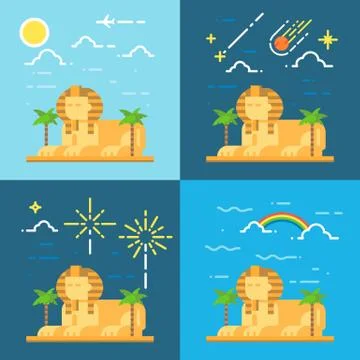 Flat design 4 styles of Sphinx of Giza Egypt Stock Illustration