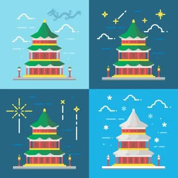 Flat design 4 styles of summer palace Beijing China Stock Illustration