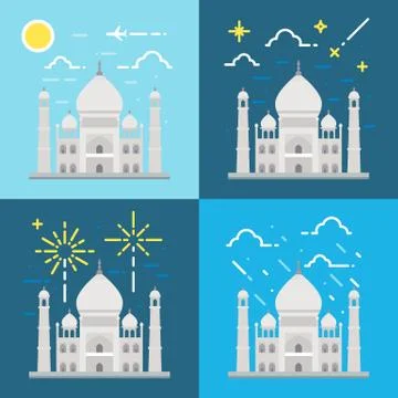 Flat design 4 styles of Taj Mahal India Stock Illustration