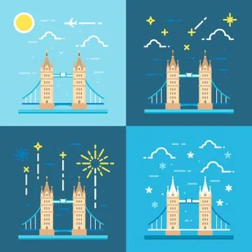 Flat design 4 styles of tower bridge UK Stock Illustration