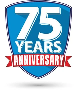 Flat design 75 years anniversary label with red ribbon, vector illustration Stock-Illustration