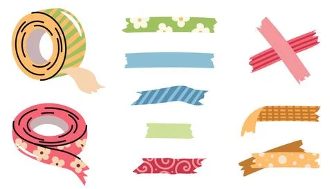 Flat Design Adhesive Tape Set with Cut Pieces on White Background. Office and Stock Illustration