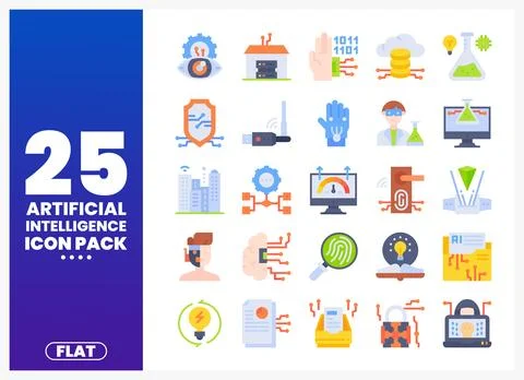 Flat design AI icon pack with icons on white background. including technolo.. 스톡 일러스트
