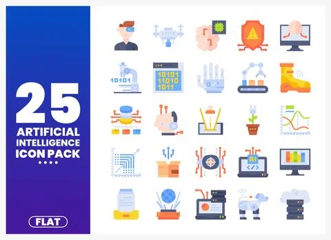 Flat design AI icon pack with elements Stock Illustration