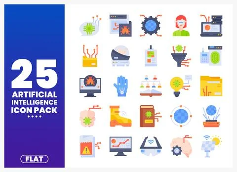 Flat design AI icon pack with diverse illustrations. Stock Illustration