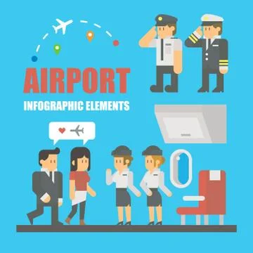 Flat design of airport infographic elements Stock Illustration