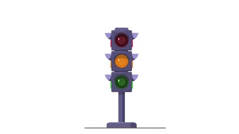 Flat Design Animated Traffic Light Changing Colors Stock Footage 345826851