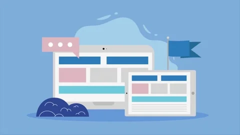 Flat design animation of digital website interface on laptop and tablet scr.. Stock Footage 334541581