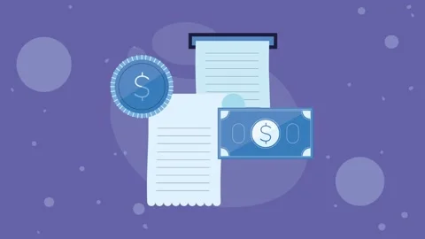 Flat design animation of financial receipt paper printing with floating dol.. Stock Footage 339055890