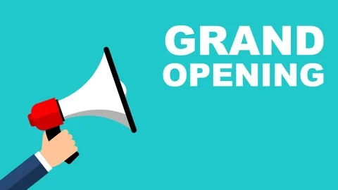 Flat design animation hand with megaphone with grand opening Stock Footage 102278211