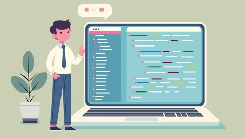 A flat design Animation showcasing a Young Mentor Explaining Coding lesson .. Stock Footage 304095011