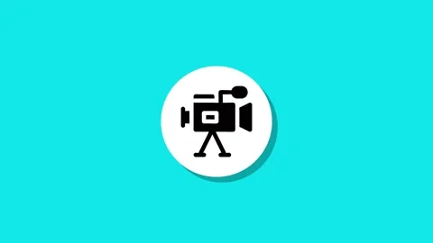 Flat design animation of vintage video camera icon appearing on bright cyan.. Stock Footage 327762468