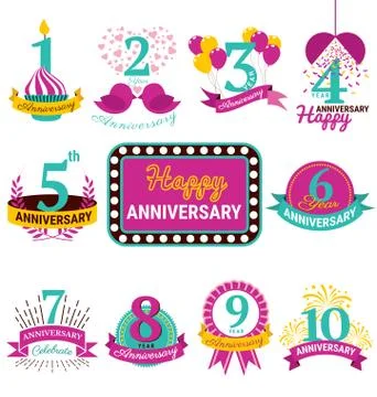 Flat Design Anniversary Emblems Set Stock Illustration
