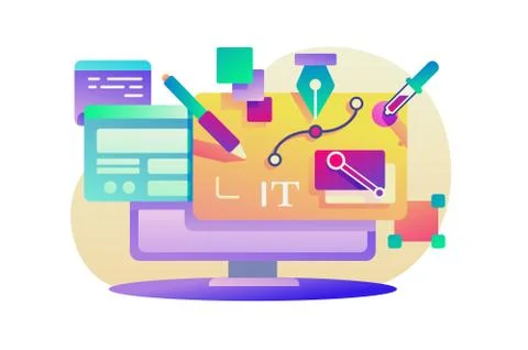 Flat design app for computer with program equipment. Stock Illustration