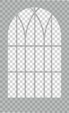 Flat design arched window graphic is showing Gothic tracery with mullions on Stock Illustration