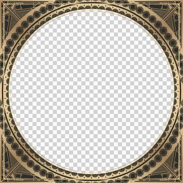 Flat design Art Deco circular frame is featuring ring and triangle motifs on Stock Illustration