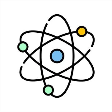 Flat design atom icon with outline science and technology concept Stock Illustration