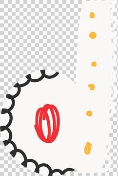 Flat design b-shape is showing scalloped edges, red scribble and yellow dots on Illustrazione stock