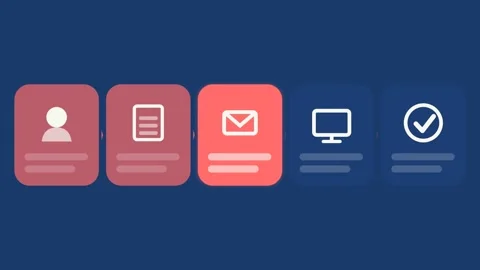 Flat design B2B event lead journey animation - cobalt blue marketing motion 動画素材 342626559