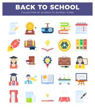 Flat design back to school icons for educational themes. Stock Illustration