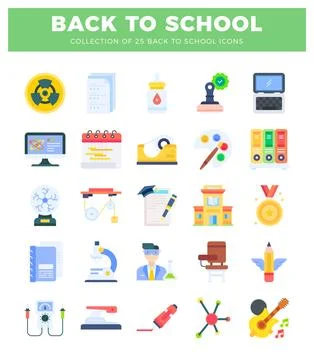 Flat design back to school icons for education and learning. presented in a.. Stock Illustration