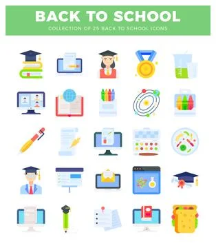 Flat design back to school icons collection on white background. Stock Illustration