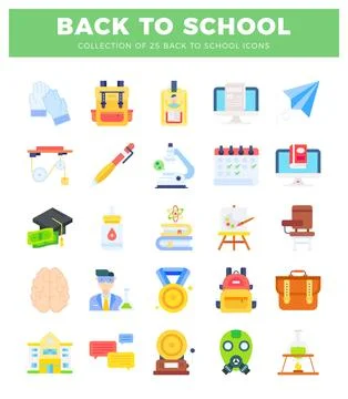 Flat design back to school icons collection on white background with green .. イラスト素材