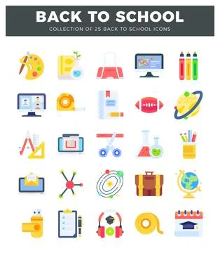 Flat design back to school icons in a grid layout. Stock Illustration