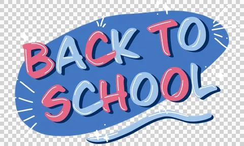 Flat design BACK TO SCHOOL letters are floating on transparent canvas with blue Stock Illustration