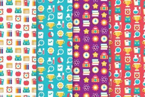 Flat design back to school pattern collection Stock Illustration