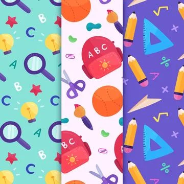 Flat design back to school pattern pack 스톡 일러스트