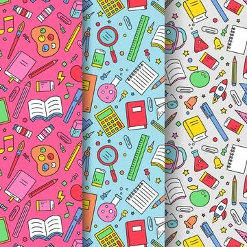 Flat design back to school patterns Illustrazione stock
