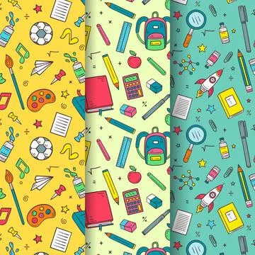 Flat design back to school patterns set 스톡 일러스트