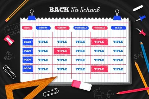 Flat design back to school timetable Stock Illustration