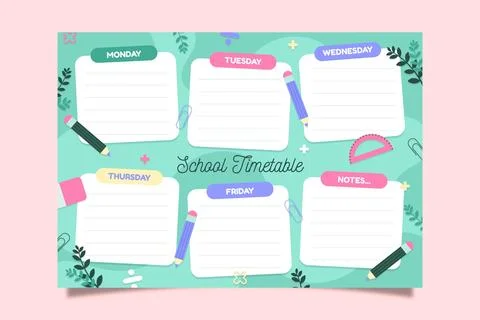 Flat design back to school timetable Stock Illustration